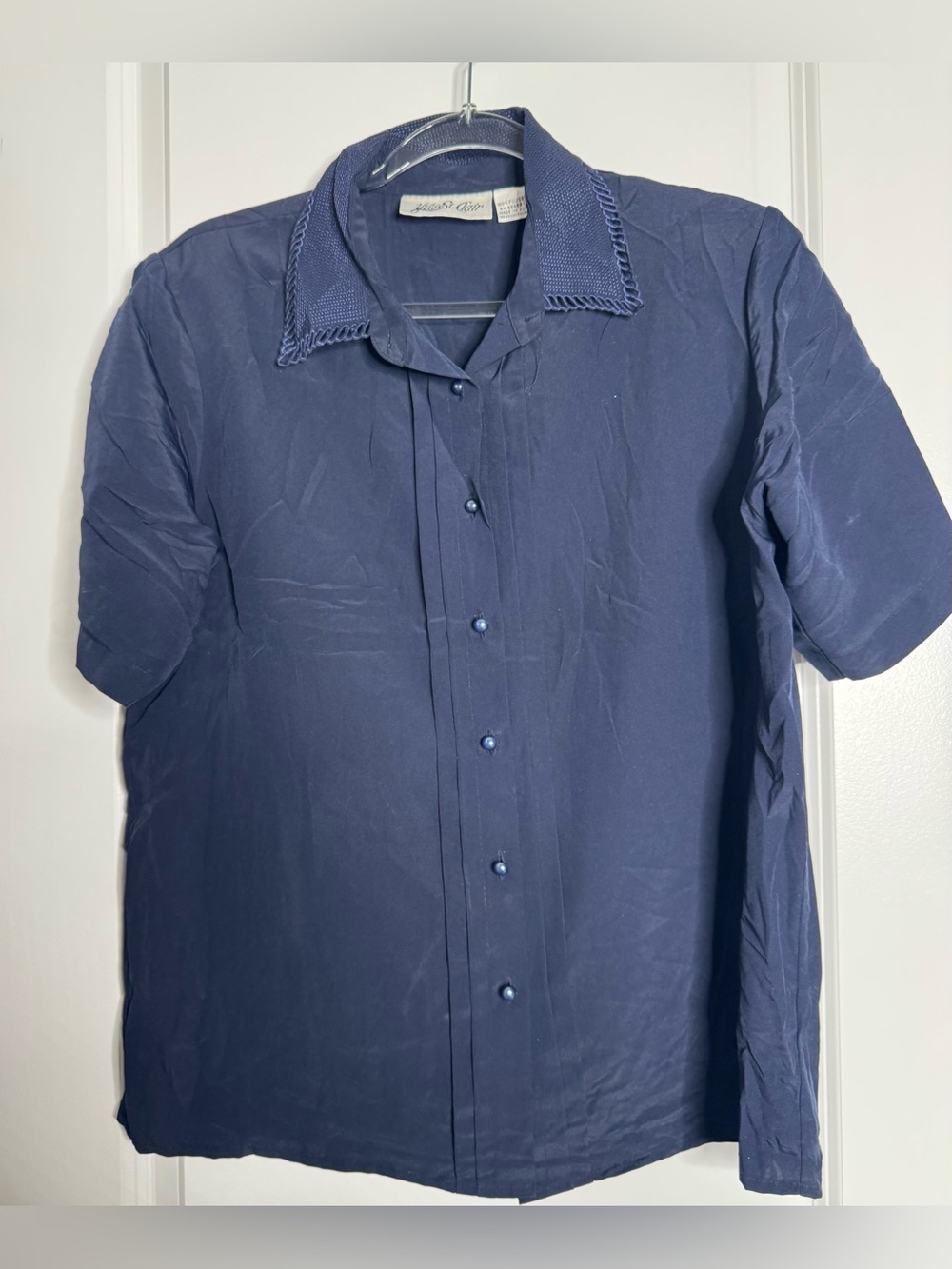 Yves St. Clair Navy Short-Sleeve Button Front Blouse size 12 large